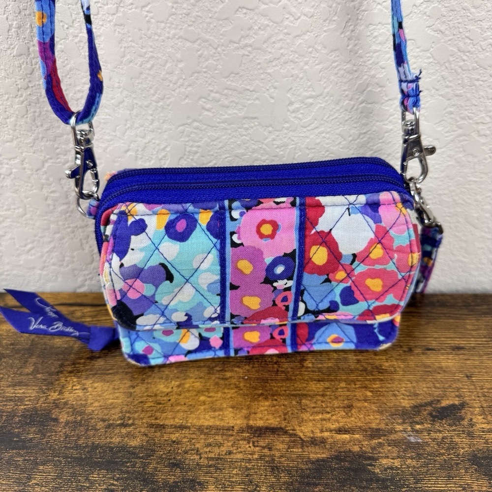 Vera Bradley Wallet Crossbody Set‎ Women Floral Quilted Zip Around Purple x2 - Picture 3 of 16